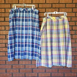 Joan Rivers Plaid Midi Skirt XL Lot of 2 Cotton A Line Pull On Pockets Elastic